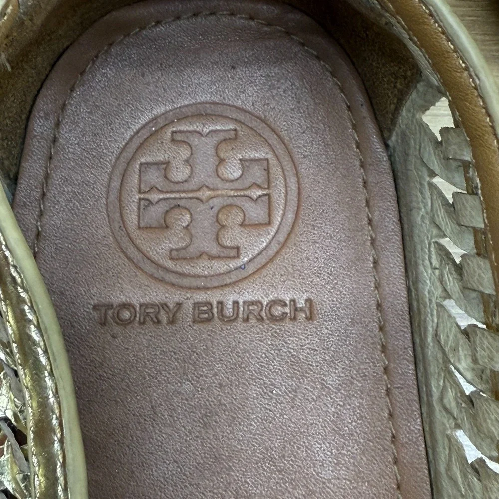 Tory Burch Huarache Sneakers Womens 10.5 Gold Weave Woven Leather